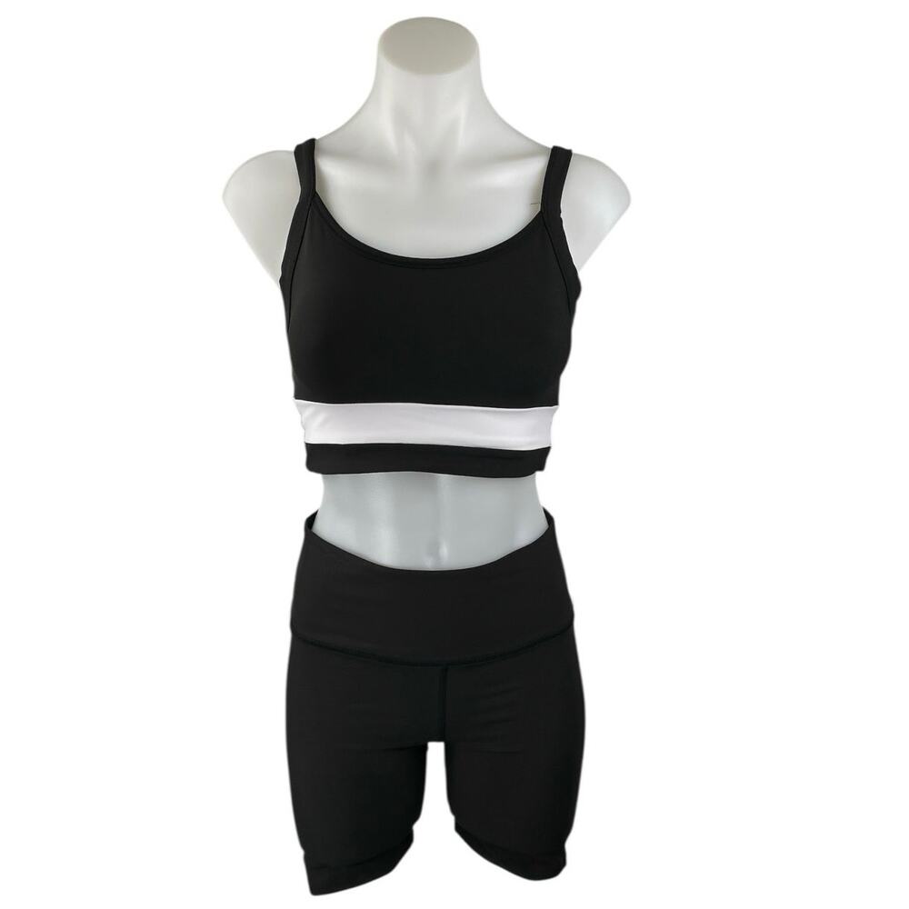 Aqua Athletic Black Activewear Yoga Sports Bra Tank Top & Biker Shorts Sets Sz S